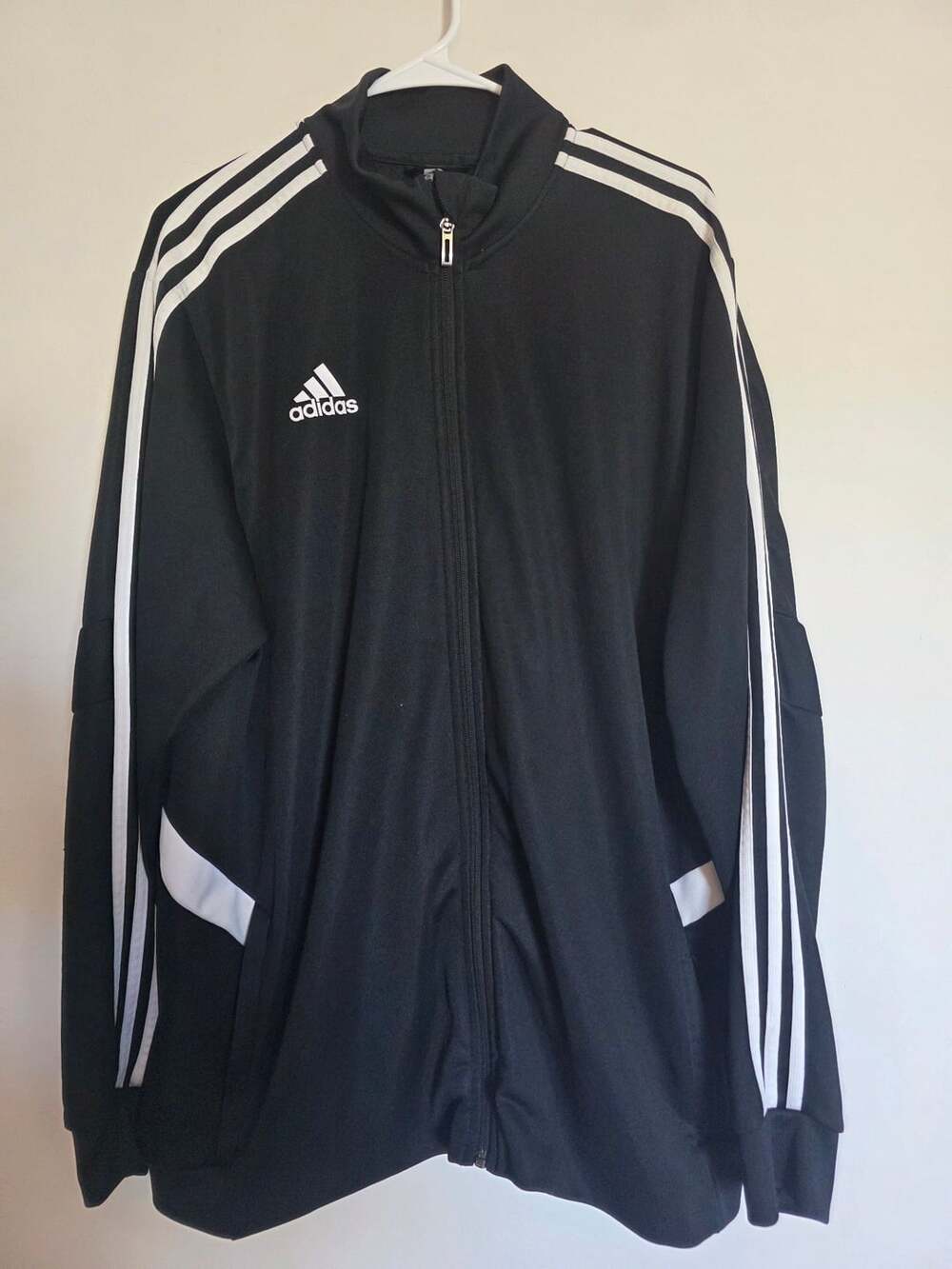 Adidas Track Jacket Black White 3 Stripes Full Zip, XL